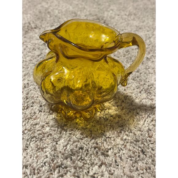 Kanawha Amber Art Glass Pitcher Melon Style Pitcher Jug UV Reactive Cadmium GLOW - Picture 2 of 9